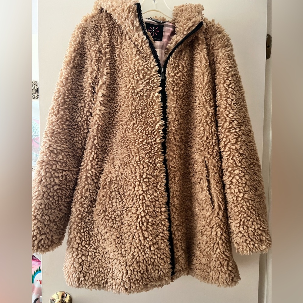 Isaac Mizrahi Tan Teddy Jacket Plush Sherpa Texture